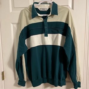 CLASSICS GREEN WHITE 3 BUTTON LONG SLEEVE COLLAR LEFT CHEST POCKET
